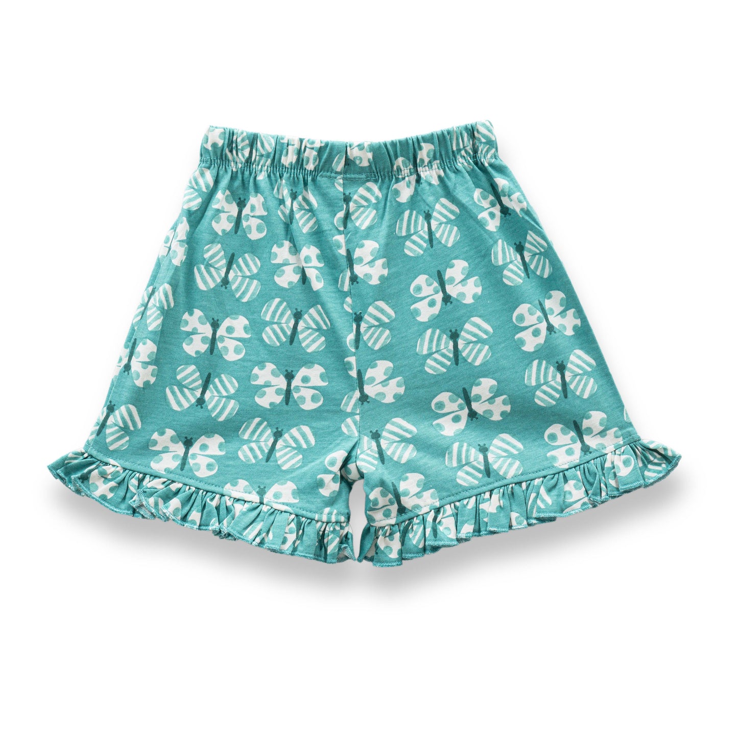 "Baby Girls' Cotton Co-Ord Set – Printed Ruffle Sleeve Top & Shorts (Teal)"