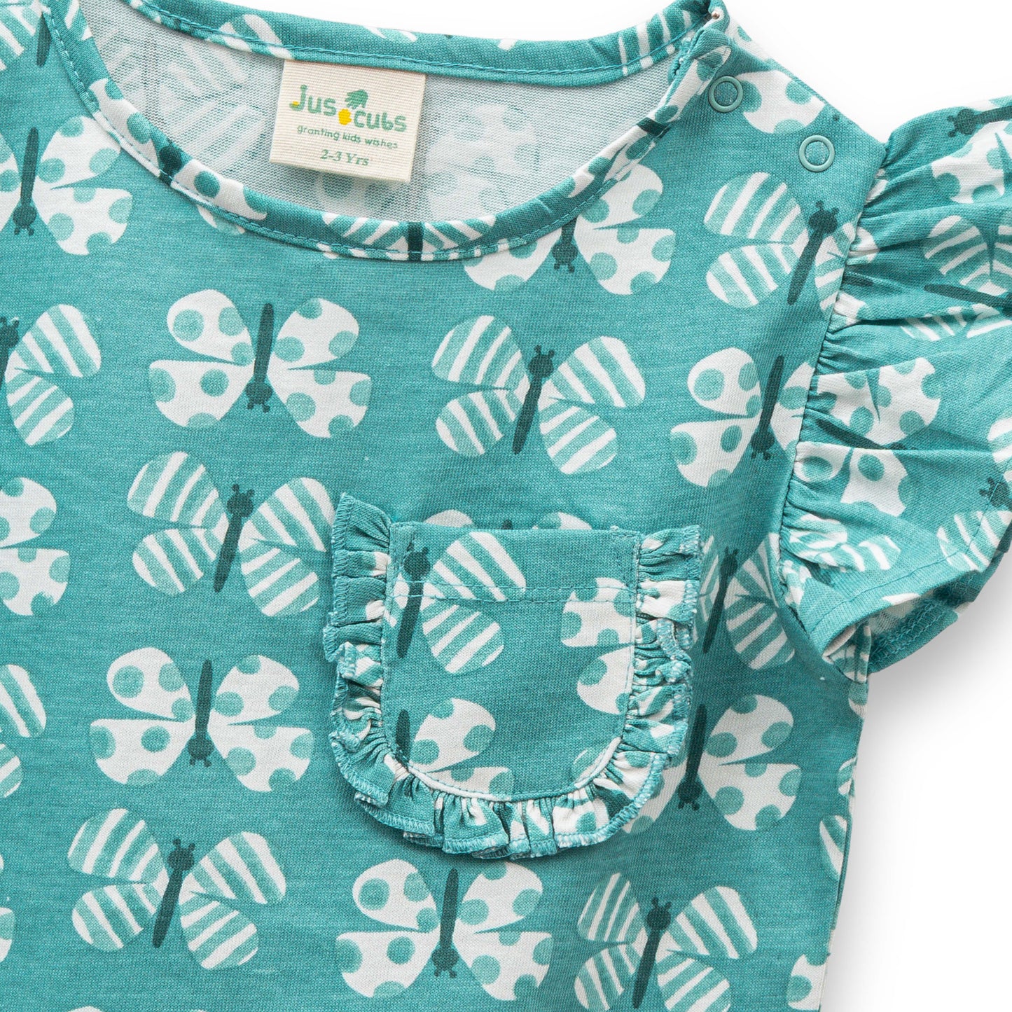 "Baby Girls' Cotton Co-Ord Set – Printed Ruffle Sleeve Top & Shorts (Teal)"
