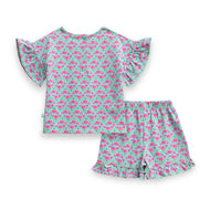 Baby Girls' Floral Ruffle Sleeve Top & Shorts Set – Pink & Green Bow Print