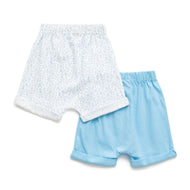 "Baby Girls' Cotton Boxer Shorts - Pack of 2 (Solid Blue & Floral Print)"