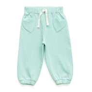 Girls' Mint Green Jogger Pants with Heart Patch Pockets – Elastic Waist & Cuffs