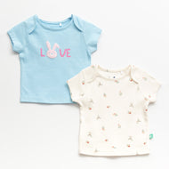 "Baby Girls' Cotton T-Shirts – Pack of 2 | Bunny Print & Floral Design"