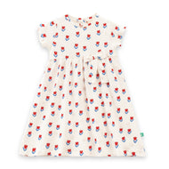 "Baby Girls Cream Tulip Print Cotton Dress with Bow – Short Sleeve"