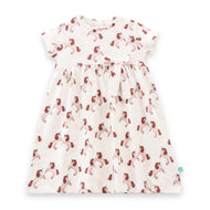 "Baby Girls Cream Unicorn Print Cotton Dress with Bow – Short Sleeve"