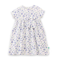 "Baby Girls White Floral Print Cotton Dress with Bow – Short Sleeve"