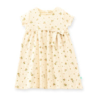 "Baby Girls' Floral Print Cotton Frock with Bow – Off-white"