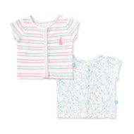 "Baby Girls' Pack of 2 Soft Cotton Front-Open Jhabla – Bunny Print & Stripes