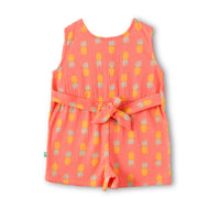 "Baby Girls Cotton Sleeveless Playsuit – Coral Pineapple Allover Print"