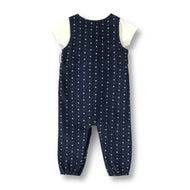 "Baby Girls Cotton Dungaree with Inner T-Shirt – Navy Blue Polka Print"