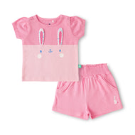 "Baby Girls Cotton Cute Bunny Face Top & Shorts Set – Comfortable Cotton Wear"