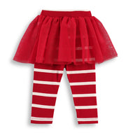 "Baby Girls' Red Striped Leggings with Tulle Skirt Overlay"