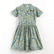 "Girls Premium Cotton Dress | All-Over Floral Print | Collared Fit & Flare Style"