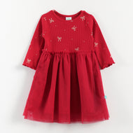 "Baby Girls Red Party Wear Dress | Long Sleeve Embroidered Bodice & Tulle Skirt"