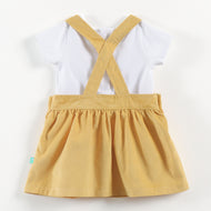 "Baby Girls Corduroy Pinafore Dress & Inner Tee Set | Cute Duck Design"