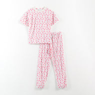 “Girls Soft Cotton Nightwear Set | Pink Heart Printed Half Sleeves T-Shirt & Pajamas"