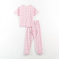 “Girls Soft Cotton Nightwear Set | Pink Heart Printed Half Sleeves T-Shirt & Pajamas"