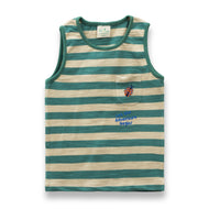 Baby Boys Sleeveless Green Striped T-shirt – “Let the Adventure Begin” with Ladybug Patch