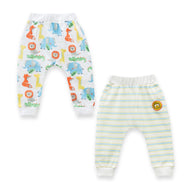"Baby Boys' Cotton Jogger Pants – Pack of 2 (Animal Print & Striped Design)"
