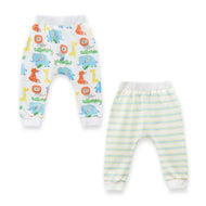 "Baby Boys' Cotton Jogger Pants – Pack of 2 (Animal Print & Striped Design)"