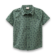 Boys' Green Short Sleeve Button-Up Shirt with Cactus Print