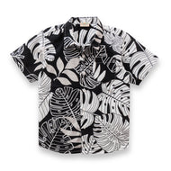 Boys' Black & White Tropical Leaf Print Short Sleeve Shirt