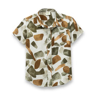 Boy’s Short Sleeve Button-Up Shirt – Abstract Camo Print in Earth Tones