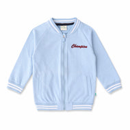 Boys' Blue Varsity Zip-Up Jacket – Stylish Sportswear with Striped Trim