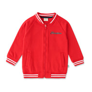 Boys' Red Varsity Zip-Up Jacket – Stylish Sportswear with Striped Trim