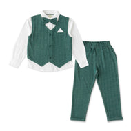 Baby Boy's Formal Green Vest Suit Set – Shirt, Bow Tie, Vest & Pants