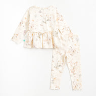 JusCubs Girls Floral Print Peplum Top with Matching Leggings Set - Offwhite