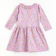 JusCubs Girls Floral Print Full Sleeve Ruffle Neck Dress - Pink