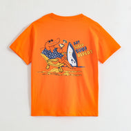 JusCubs Boys Neon Orange Back Graphic Print Cotton T-Shirt | Eat Sleep Surf Repeat Theme