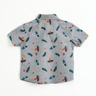Baby Boys Grey Printed Shirt with Collar – Lightweight Cotton Summer Wear | JusCubs