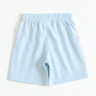 Boys Sky Blue Cotton Knit Drawstring Shorts with Jeep Print