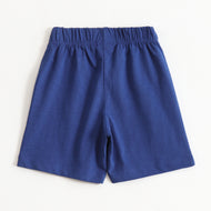 Boys Navy Blue Typography Printed Cotton Knit Regular Fit Shorts with Elastic Waist & Drawstring