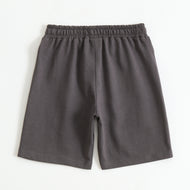 Charcoal Grey Cotton Knit Drawstring Shorts with Palm Tree Print