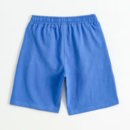 Boys Blue Cotton Knit Drawstring Shorts with Skateboard Print