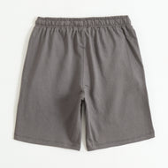 Grey Number Print Cotton Shorts with Drawstring Waist