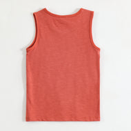 JusCubs Boys Coral Orange Sleeveless Tank Top with Surfing Trip Graphic Print
