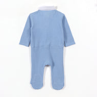 Baby Boys Blue Formal Style Full Sleeve Sleepsuit with Bow Tie