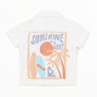 Boys White Tropical Print Cotton Shirt