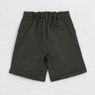 JusCubs Boys Olive Green Solid Casual Shorts with Turn-Up Hem