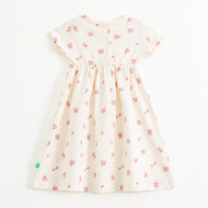 Baby Girls Cream Floral Print Dress with Bow – Soft Cotton Wear