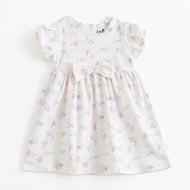 "Baby Girl Pastel Animal Print Dress with Bow Detail"