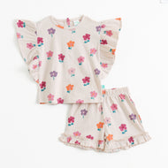 "Baby Girl Floral Top and Shorts Set with Ruffle Sleeves"