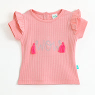 Baby Girls Cotton Co- Set | Ribbed Top & Shorts | Tassel Detail | Elastic Waist | Summer Outfit