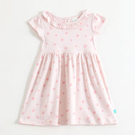 JusCubs Baby Girls Light Pink Floral Print Fit & Flare Dress with Ruffle Neck