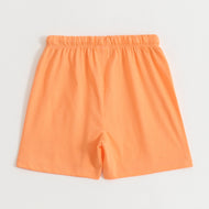 Girls Peach Solid Cotton Knit Regular Fit Shorts with Smiley Patch