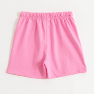 Girls Pink Smiley Patch Cotton Knit Shorts
