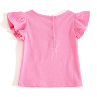 JusCubs Baby Girls Pink Textured Flutter Sleeve T-Shirt with Heart Applique